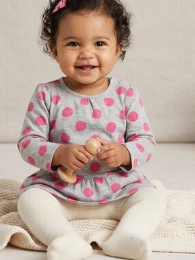 Garanimals Baby Toddler Girl Gray Dress Shirt Top Pink Polka Dots 3-6 Mo Cotton